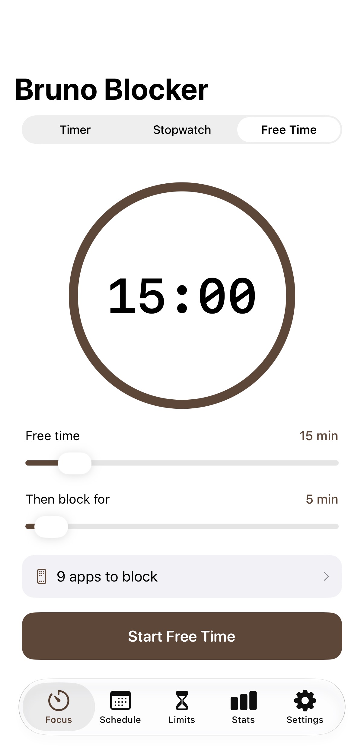 Free Time mode set to 15 minutes