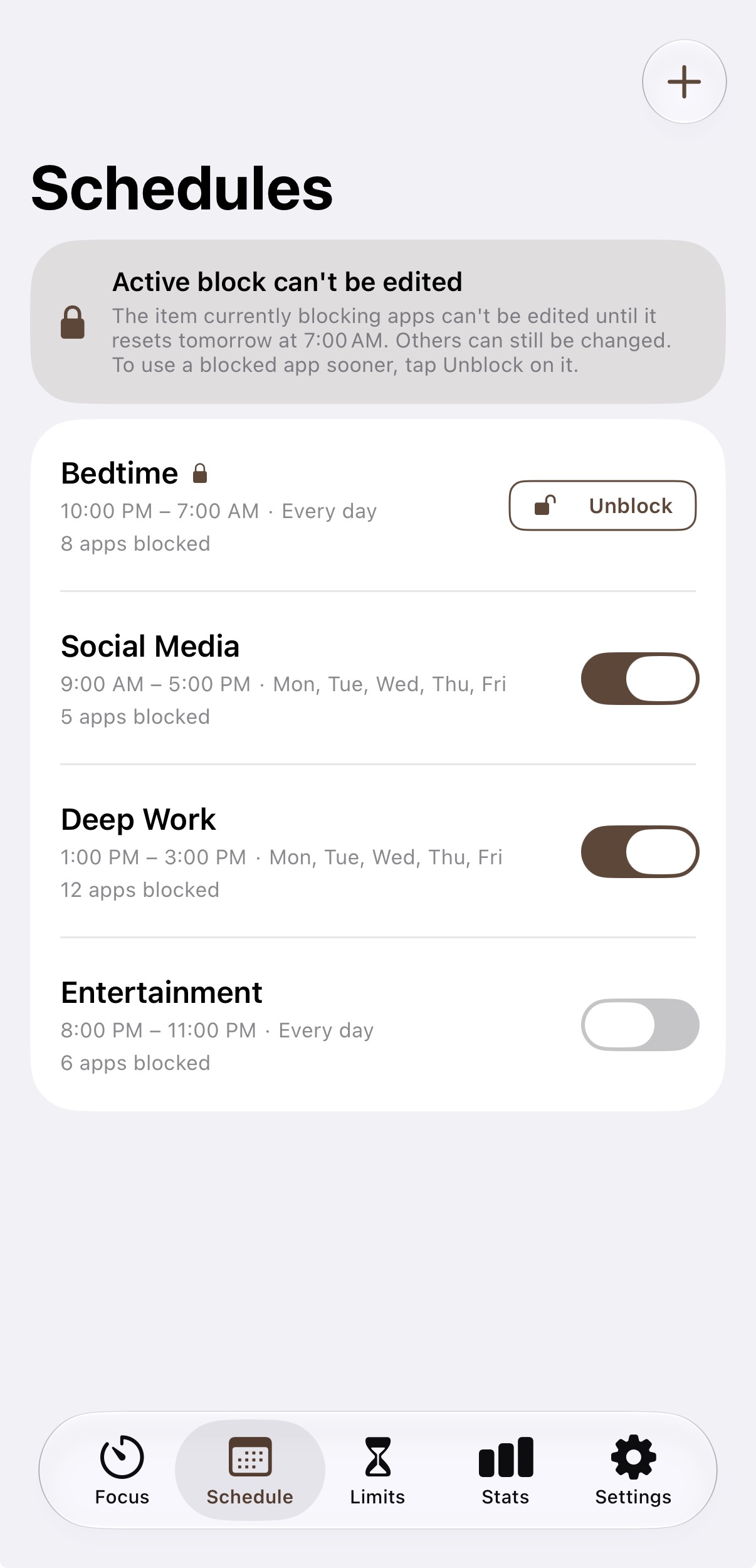 List of recurring blocking schedules